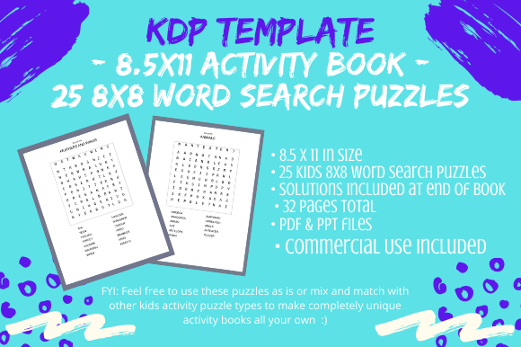 25 Kids 8x8 Word Search Puzzles Book: A Strategic Interior for KDP Publishers